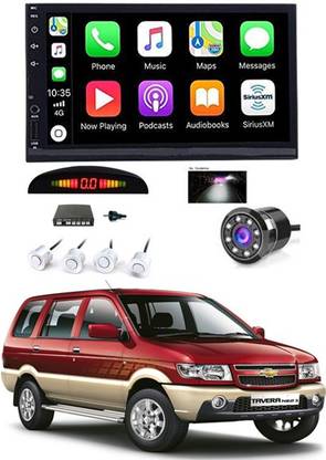 MATIES 7 INCH Full Double Din Car Screen Stereo Media Player Audio Video Touch Screen Stereo Full HD with MP3/MP4/MP5/USB/FM Player/WiFi/Bluetooth & Mirror Link with Back Rear Camera & White Sensor For Tavera Car Stereo