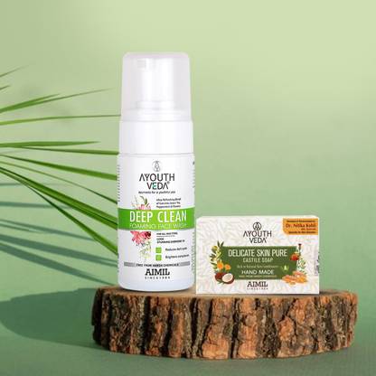 Ayouthveda Deep Clean Foaming Face Wash & Handmade Delicate Skin Pure Castile Soap