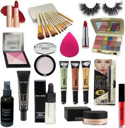 Divyon mac professional makeup kit combo waterproof matte lipstick, foundation, pro concealer, loose compact, liner mascara, fixer and more, complete combo
