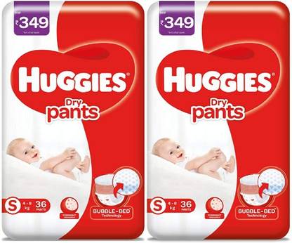 Huggies Dry Pants Diapers with Bubble Bed Small Size ( S 36 Pack of 2 ) ( 72 Pieces ) - S