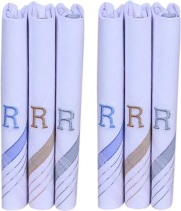 Tatsam handkerchief set for men women and boys alphabets design "R" pack of 6 handkerchief ["White"] Handkerchief