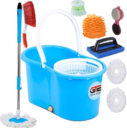 GTE Easy Magic Spin Floor Mop 360 Degree Bucket Mop with Plastic Spinner 3 Refill Mop Set