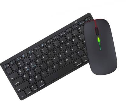 SYSTENE Wireless Keyboard & Mouse Combo, USB Nano Receiver, Chiclet Keys, Ultra Silent, Power On/Off Switch, Rupee Key, for PC/Mac/Laptop (BLACK) Wireless Standard Laptop Keyboard