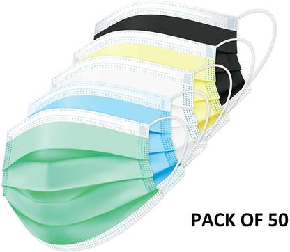 Wellstar Protective Face Mask with NOSE CLIP, CE ISO & GMP Certified Bacterial Filtration 3 Ply Surgical Face Mask with Genuine Meltblown and Adjustable Nose Clip (Multicolor,50) Non-Washable, Water Resistant Surgical Mask With Melt Blown Fabric Layer