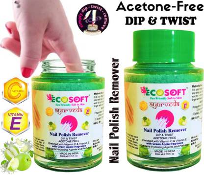 ECOSOFT Ultimate Premium Dip & Twist Instant Nail Polish Remover Nail Polish Remover - Acetone Free, Enriched with Vitamin C or Vitamin E with Green Apple Fragrance. Contains Hydrating Agents & Perfume.(PACK OF 2)