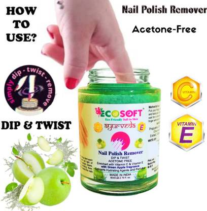 ECOSOFT Ultimate Premium Dip & Twist Instant Nail Polish Remover Nail Polish Remover - Acetone Free, Enriched with Vitamin C or Vitamin E with Green Apple Fragrance. Contains Hydrating Agents & Perfume. No parabens. No sulphates. Only love! Made in India.