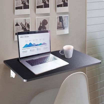 WOOD WELL Folding Wall Mounted Study Desk, Foldable Laptop Office Table Solid Wood Wall Mounted Shelf Drop-Leaf Design Folding Table Kitchen and Dining Laptop (18” x 24” Black Glossy Finish Solid Wood Study Table (Wall Mounted, Finish Color - glossy black, DIY(Do-It-Yourself)) Solid Wood Study Table