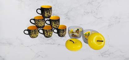 Kalp 2 glass bowls with apple shape plastic lids & tray Purpose- gift pack ,Diwali special, serving snacks ,cookies, store jam, jelly & sauce Container, Cup Serving Set