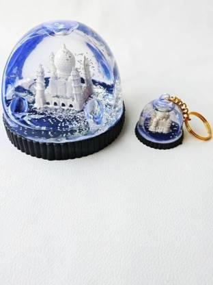 TANISHKA CREATIONS Combo Pack of Taj Mahal Showpiece in water and glitters with Water Taj Keyring Decorative Showpiece  -  9 cm
