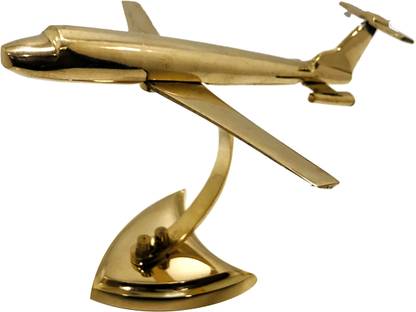 K BRASS Brass Jet Plane with Stand, Table Top Decorative Showpiece for Home Decor & showpiece Office Table with Gold, Glossy and Shiny Finish (7 inch) Decorative Showpiece  -  17 cm