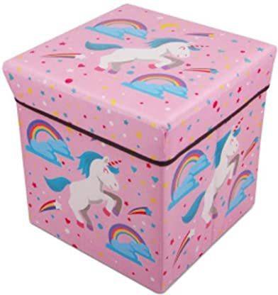 variety palace Multi-Functional Folding Storage Cum Stool with Seat Cushion unicorn pink Storage Box