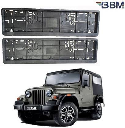 BBM Car Number Plate Plastic Frame Front & Back Side Holder Protector Universal Set of 2 Black Colour Compatible with Mahindra Thar Car Number Plate