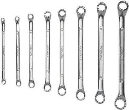 TAPARIA Nickel Chrome Carbon Steel Double Ring Spanner Set (Set of 8 Pieces)| Silver , Size 6 To 22 inch Double Sided Pipe Wrench