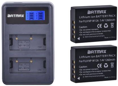 Batmax NP-W126 Battery (2-Pack) and Compact LCD USB Dual Charger for Fujifilm Cameras, Battery for NP-W126, NP W126, NPW126  Camera Battery Charger