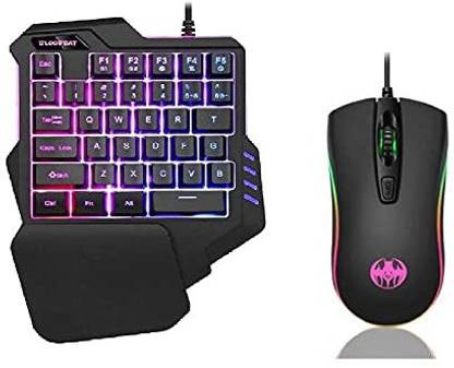 conifer One Handed Gaming Keyboard BLOODBAT + Mouse, 35 Keys Portable Mini Gaming Keypad Ergonomic Game Controller for PC PS4 Gamer Wired USB Gaming Keyboard and Mouse (Combo Series 5.O) Combo Set Designed for Gaming