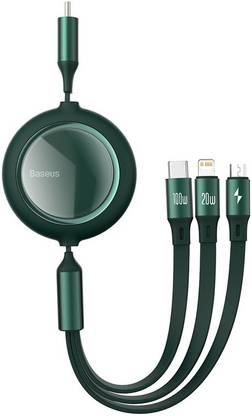 Baseus Lightning Cable 1.2 m TPU Bright Mirror 3in1 Retractable Data Cable USB Type C - micro USB / USB Typ C / Lightning Power Delivery 100W 1.2m Green