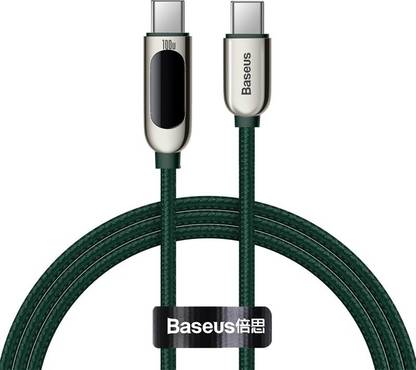 Baseus USB Type C Cable 1 m Nylon Braided USB Type C - USB Type C cable 100W (20V / 5A) Power Delivery with display screen power meter 1m Green