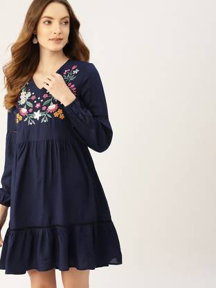 Dressberry Women A-line Dark Blue Above Knee/Mid Thigh Length Dress