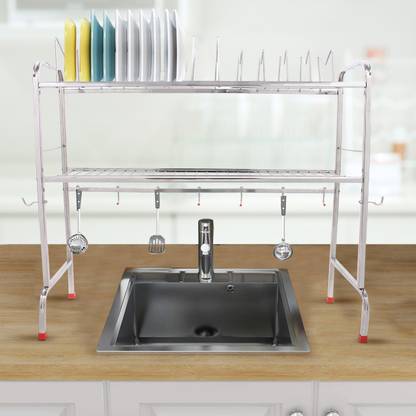 LIMETRO STEEL Dish Drainer Kitchen Rack Steel Over Sink Space Saving Dish Drainer Rack, Utensils Stand For Kitchen After Wash, Over Sink Dish Drying Rack Stainless Steel (28 X 28)