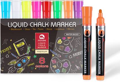 Store2508 Mobee Liquid Chalk Markers Reversible Tip Chalkboard Markers Blackboard Markers for Non Porous Chalk Board Pack of 8