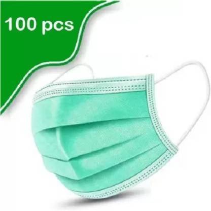 Wellstar Comfortable Fit with Bacterial Filtration ISO Certified Non Woven Melt Blown Fabric Disposable Reusable 3 Ply Surgical Mask with 3 Layer - 100 Pieces (Green) Non-Washable, Water Resistant Surgical Mask With Melt Blown Fabric Layer