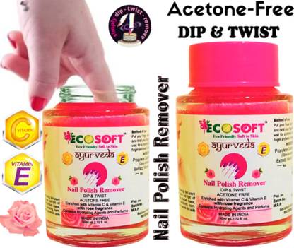 ECOSOFT Ultimate Premium Dip & Twist Instant Nail Polish Remover Nail Polish Remover - Acetone Free, Enriched with Vitamin C or Vitamin E with ROSE Fragrance. Contains Hydrating Agents & Perfume.(PACK OF 2)