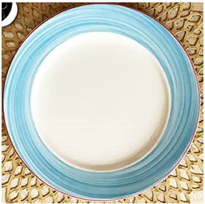 eff n' bee 27 cm’s Premium Porcelain Solid Dinner Plates Set of 4 (Bahamas Blue, Round) Dinner Plate