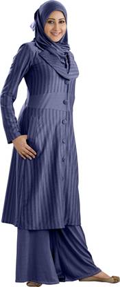 MEHAR Polyester Striped Abaya With Hijab