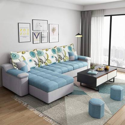 CasaStyle Solimon 4 Seater LHS Fabric L Shape Sofa Set (Light Blue- Light Grey) Fabric 4 Seater  Sofa