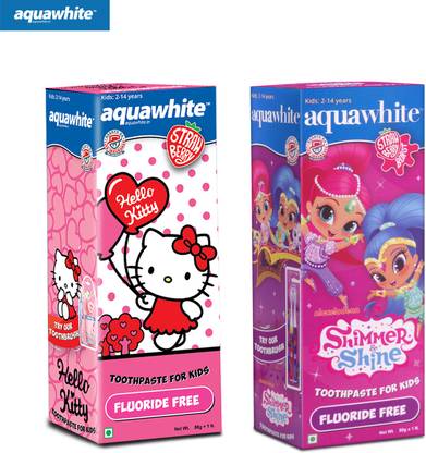 aquawhite Hello Kitty & Shimmer & Shine Kids Toothpaste, Combo Pak of 2, Fluoride Free, For Age 2 to 15, 80 gm Each Toothpaste