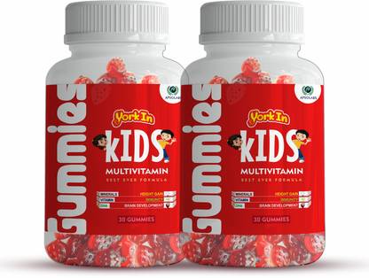 York IN Daily Multivitamin For Kids- Apple Flavor With Vitamins A B6 B12 C D3 E & Biotin