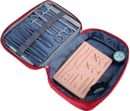 REVITI Suture Practice Kit - 1 Scissor 7 forceps with Advanced Model Skin Suture Pad for Medical Students(18 pre-Cut Wounds) Strong Cut Scissors