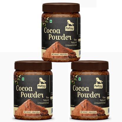 PALFREY Unsweetened & Natural 300g Cocoa Powder for Making Chocolate Cake, Cookies, Bread, Shake, Brownies, Desserts | Vegan, Keto & Gluten Free With Jar (Pack Of 3) Cocoa Powder