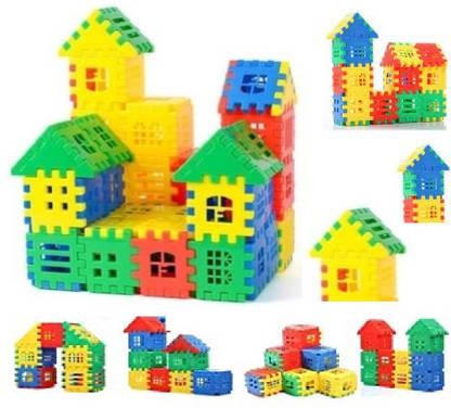 HRK Happy Home House Building Blocks Blocks for Kids House Construction Building Blocks for Boys with Windows Toy Set, Smooth Rounded Edged, DIY Combo, Plastic (House Blocks) Multicolor
