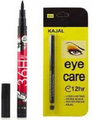 NKV'S Eye Makeup Combo set black Kajal, 36h eyeliner