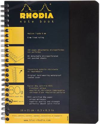 RHODIA Black Wirebound A5 Notebook Single Rule 160 Pages
