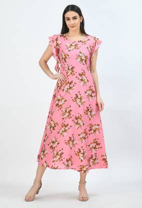 Women Fit and Flare Pink Dress