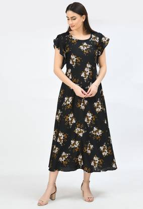 Women Fit and Flare Black Dress