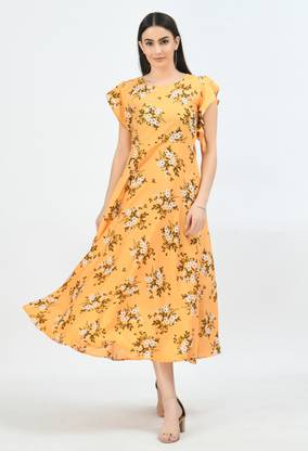 Women Fit and Flare Yellow Dress