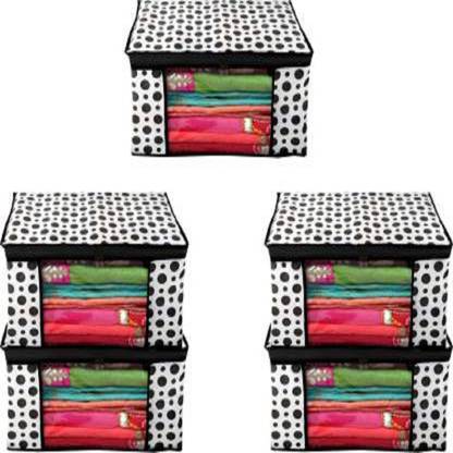 Sameer Enterprises GARMENTS COVER Black_Bindi_05-THC Presents non woven saree cover storage bags for clothes With primum quality saree cover fancy saree cover with zip combo offer low price & cloth organizer for wardrobe Black Polka Dot Saree Cover Paco fo 5 Black_Bindi cloth cover BLACK BINDI SAREE COVER