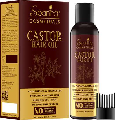 Spantra Castor Hair Oil - Non Sticky, Supports Healthier Hair, Minimizes Splits Ends, Improves Hair Texture, Promotes Hair Growth, Paraben and Sulphate Free, 200ml - With Deep Root Applicator, PACK OF 1 Hair Oil