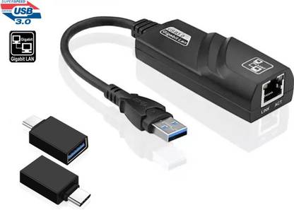 Technobyte High Speed USB 3.0 Gigabit LAN / Ethernet Adapter with C type OTG adapter (USB 3.0 Female to Male Type C OTG) I Speed 10/100/1000Mbps I USB 3.0 to Gigabit Ethernet /RJ 45 port Adapter High Speed for Laptop/Desktop I Supports both full-duplex & half-duplex operation in Fast Ethernet I Operating system support Windows 10/8/7/Vista/XP Mac OS 10.6 or later/Linux I Plug & Play I No Software Required Wired Ethernet Lan Adapter compatible with Linux, Mac, Windows, Ubuntu