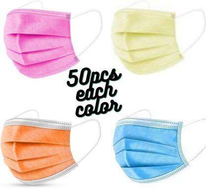 Wellstar Protective Face Mask with NOSE CLIP CE ISO & GMP Certified Bacterial Filtration surgical mask 3 ply with nose pin 3 layer mask suitable for all free size pack of 200 surgical mask 50 each color Surgical Mask With Melt Blown Fabric Layer (Multicolor, Free Size, Pack of 200, 3 Ply) Non-Washable, Water Resistant Surgical Mask With Melt Blown Fabric Layer