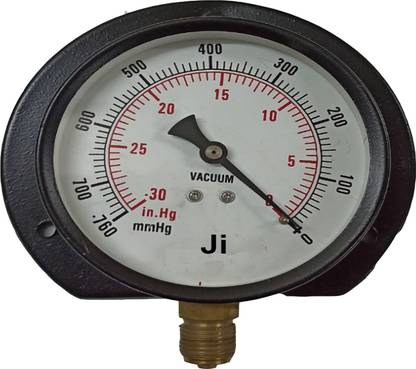 "Ji" Japsin Instrumentation "Ji" Japsin Instrumentation Commerical Vacuum Gauge, 4" Dial, Range -760 mmHg to 0 with 30 InHg, Surface Mounting Bottom, Entry, Connection 3/8" BSP (M), MS Case & Brass Internals Dial Indicator