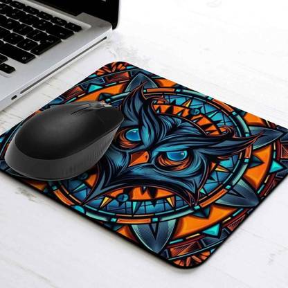 Wrapcart Mighty Owl Orange Mouse Pad Non Slip Base Dual Sided Mousepad