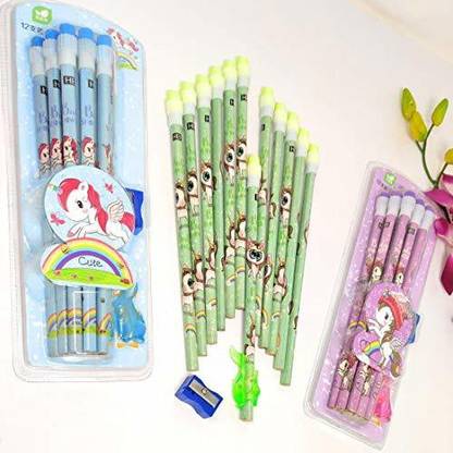 Tera13 (Pack of 3 Sets) Unicorn Pencil Set for Girls with Sharpener and Grip Pencil Grip