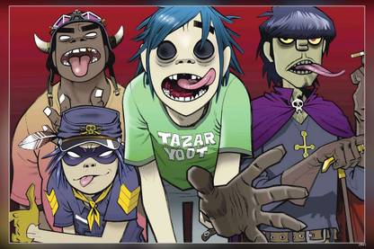 Gorillaz An English Virtual Band Musician Damon Albarn Artist Jamie Hewlett Four Animated Members : -D Murdoc Niccals Noodle And Russel Hobbs Matte Finish Poster Paper Print