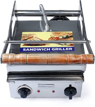volterson 4 Slice Sandwich Griller Wooden Handle-2 Step Hotel Equipment for Restaurant and Kitchen White and Black Grill