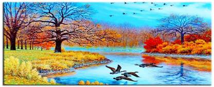 WALLMANTRA Big Panoramic Nature Scenery Wall Painting/Canvas Print Wall Hanging/Only Canvas,No Frame/ 152cm W X 61cm H/ Home DŽcor for living room, Bedroom, Office Decoration Digital Reprint 24 inch x 60 inch Painting