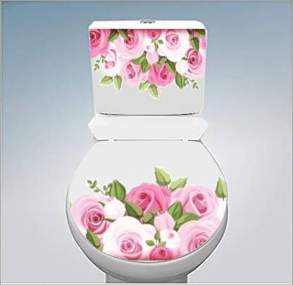 Divine studio 38 cm Blue & green flowers Toilet Seat Sticker ( Size :- 38 X 33 cm ) Self Adhesive Sticker